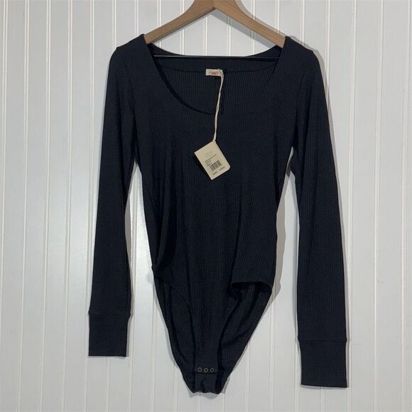 Faherty Legend Rib Bodysuit Black L NWT Clean Girl Minimalist Capsule Stretch - Picture 1 of 9